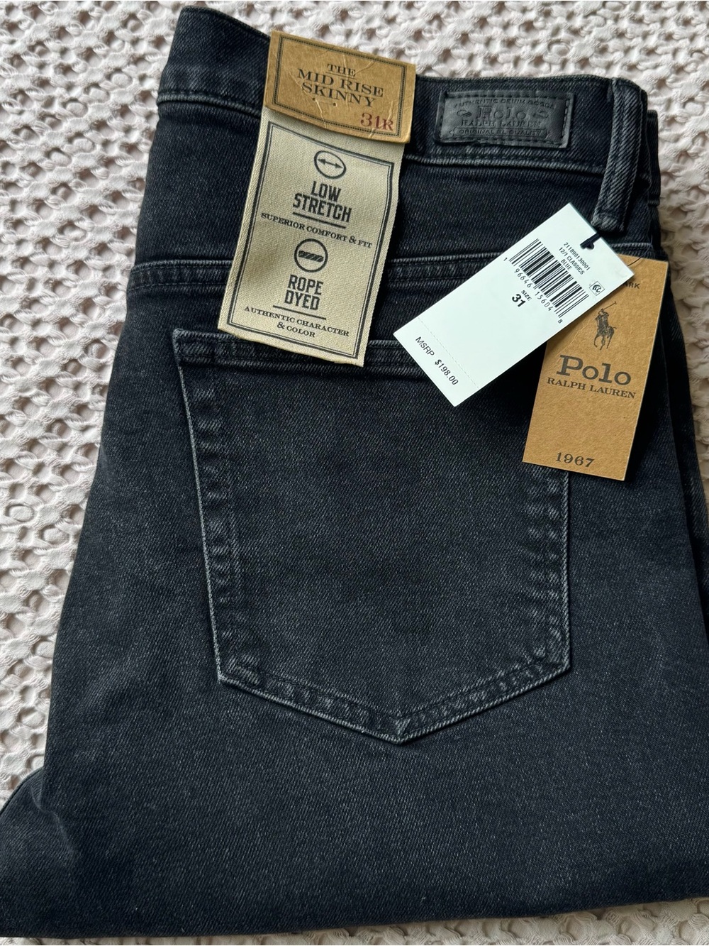 Polo by Ralph Lauren Women Mid Rise Skinny Jeans Black Size 31 NWT